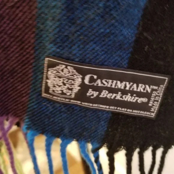 Cashmyarn By Berkshire Colorful Striped Scarf With Fringe Acrylic - Picture 5 of 8